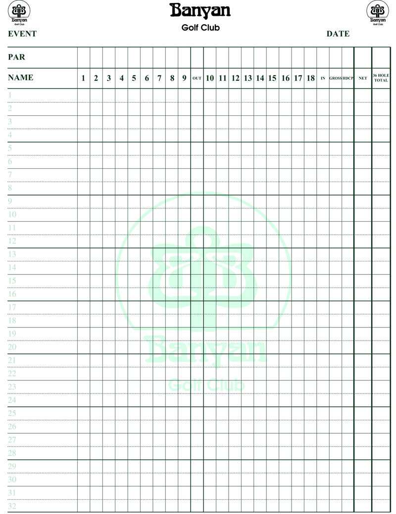 Banyan Golf Club – The Scorekeeper Company Throughout Golf Score Cards Template