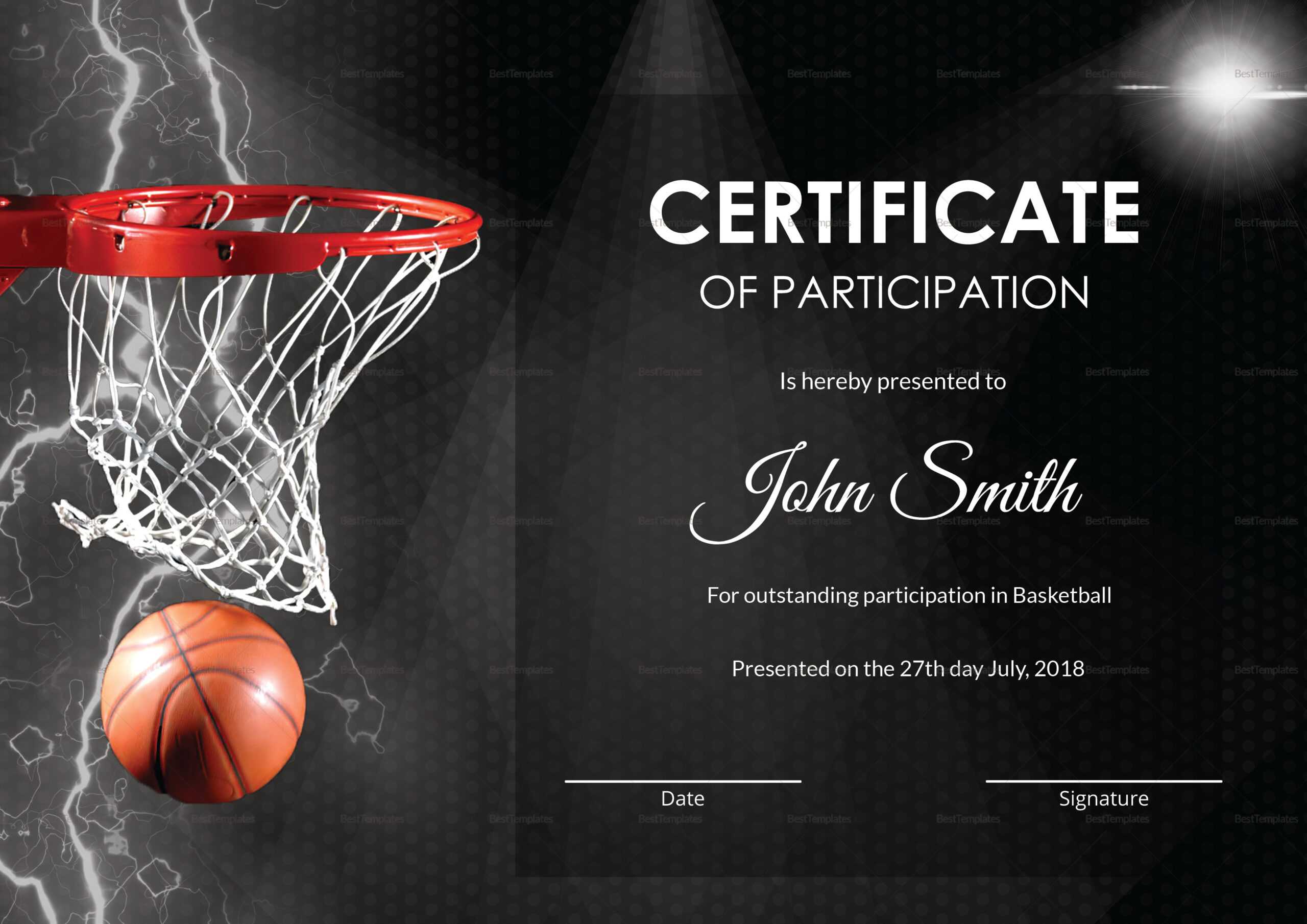 Basketball Participation Certificate Template Pertaining To Basketball Certificate Template