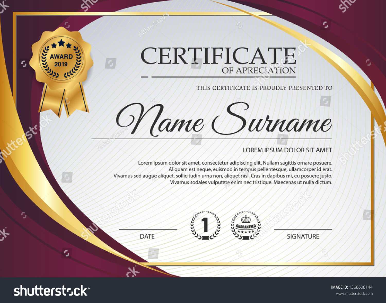 Beautiful Certificate Template Design Best Award Stock Within Beautiful Certificate Templates