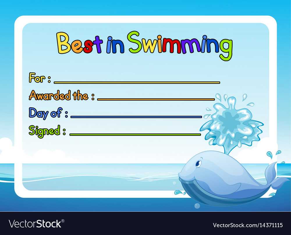 Best In Swimming Award Template With Whale In Inside Swimming Certificate Templates Free