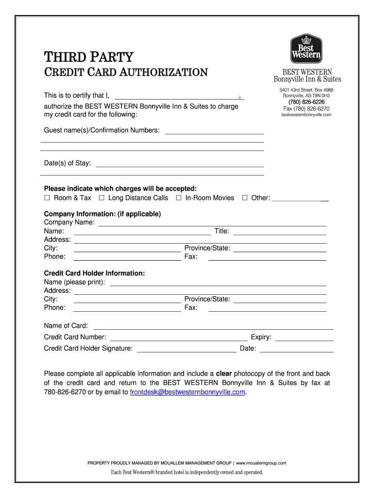 Best Western Credit Card Authorization Form – Fill Online Throughout Hotel Credit Card Authorization Form Template