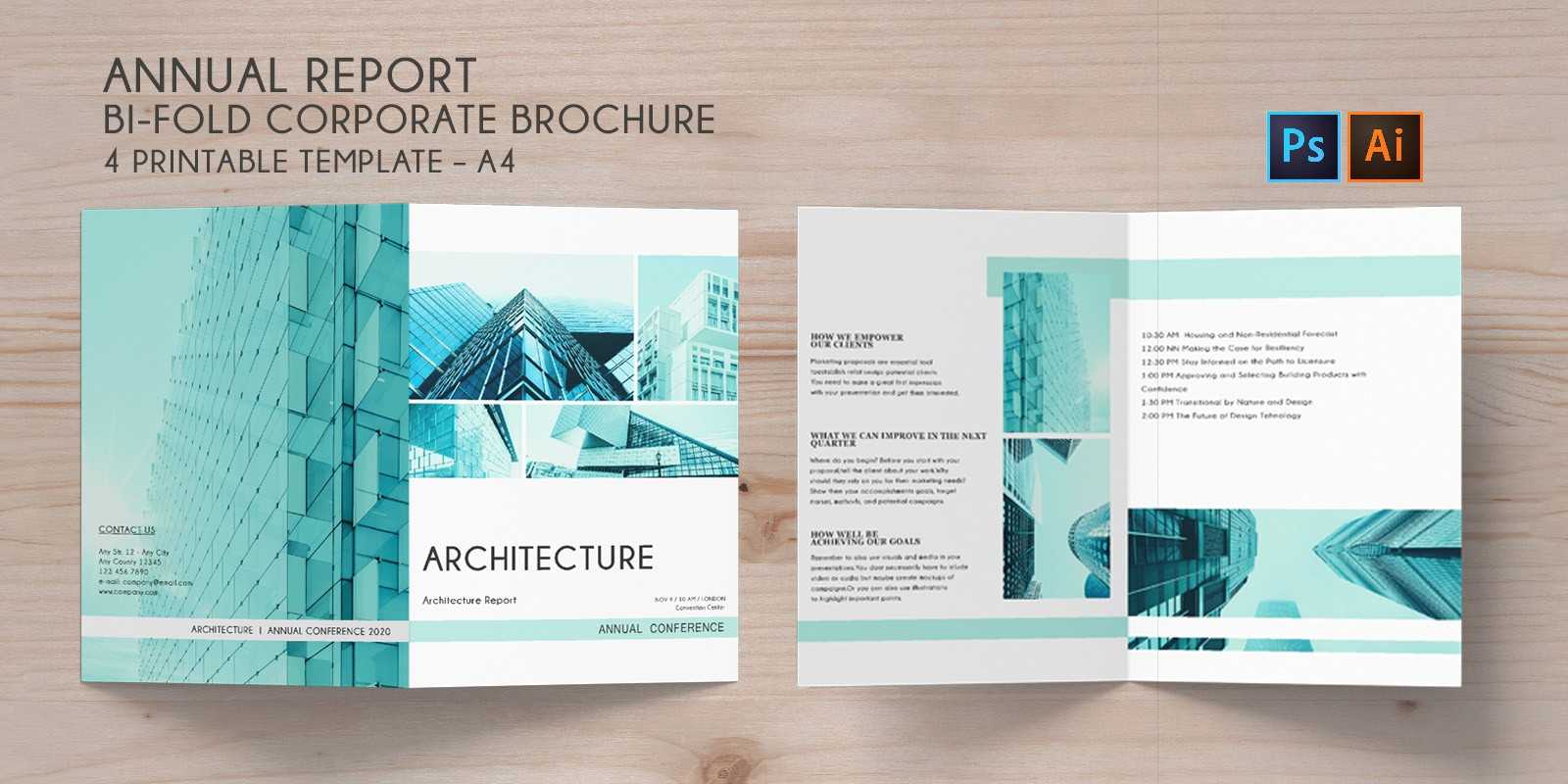 Bi Fold Brochure Annual Conference - 4 Template With Regard To 4 Fold Brochure Template