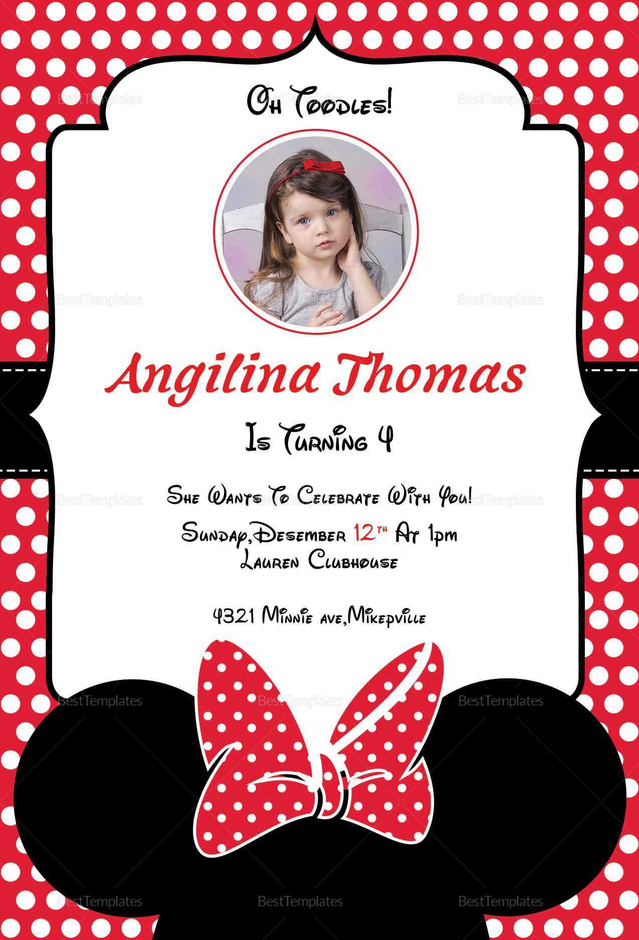 Birthday Minnie Mouse Invitation Card Template Intended For Minnie Mouse Card Templates