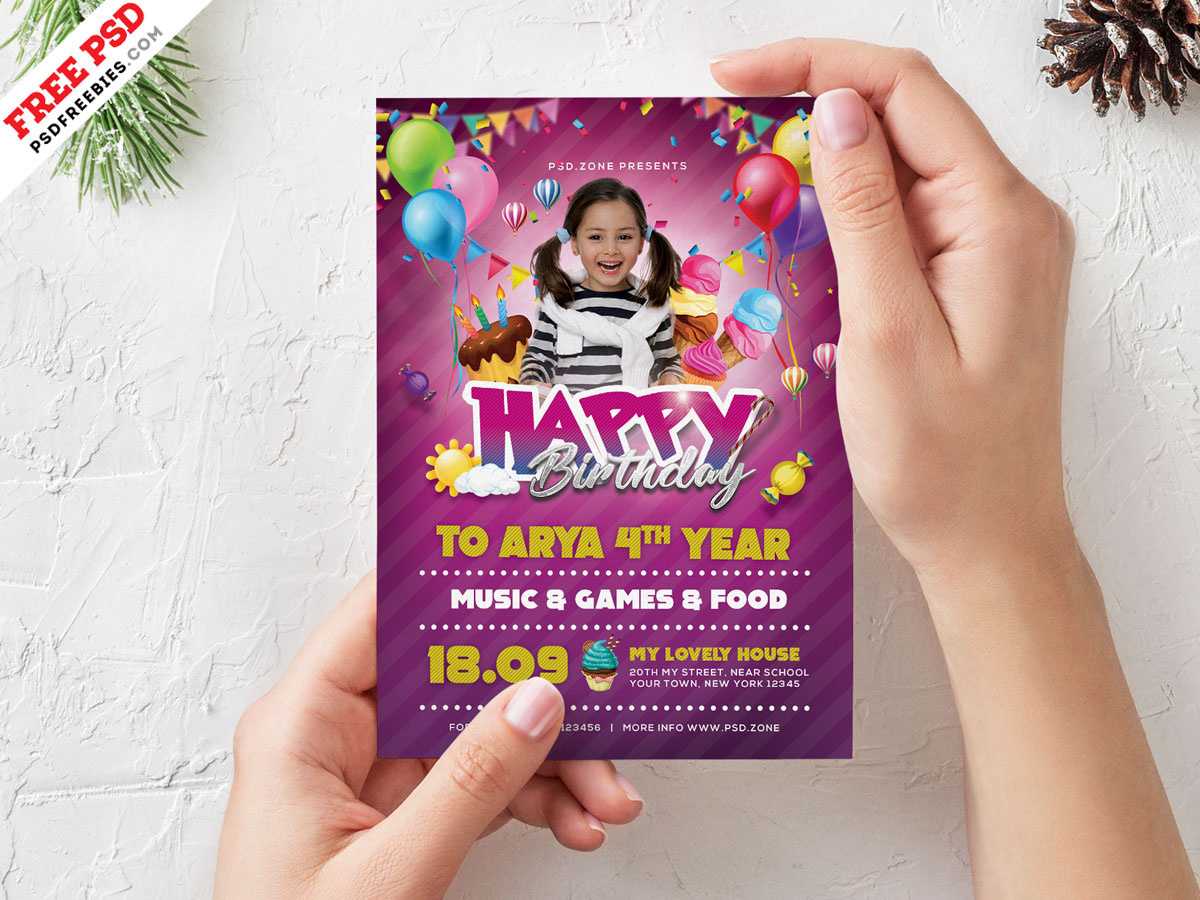 Birthday Party Invitation Card Design Psdpsd Freebies On Pertaining To Photoshop Birthday Card Template Free