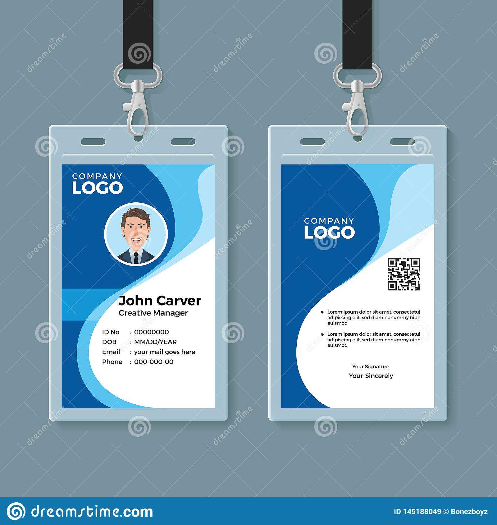 Blue Curve Wave Id Card Design Template Stock Vector Within Template For Id Card Free Download