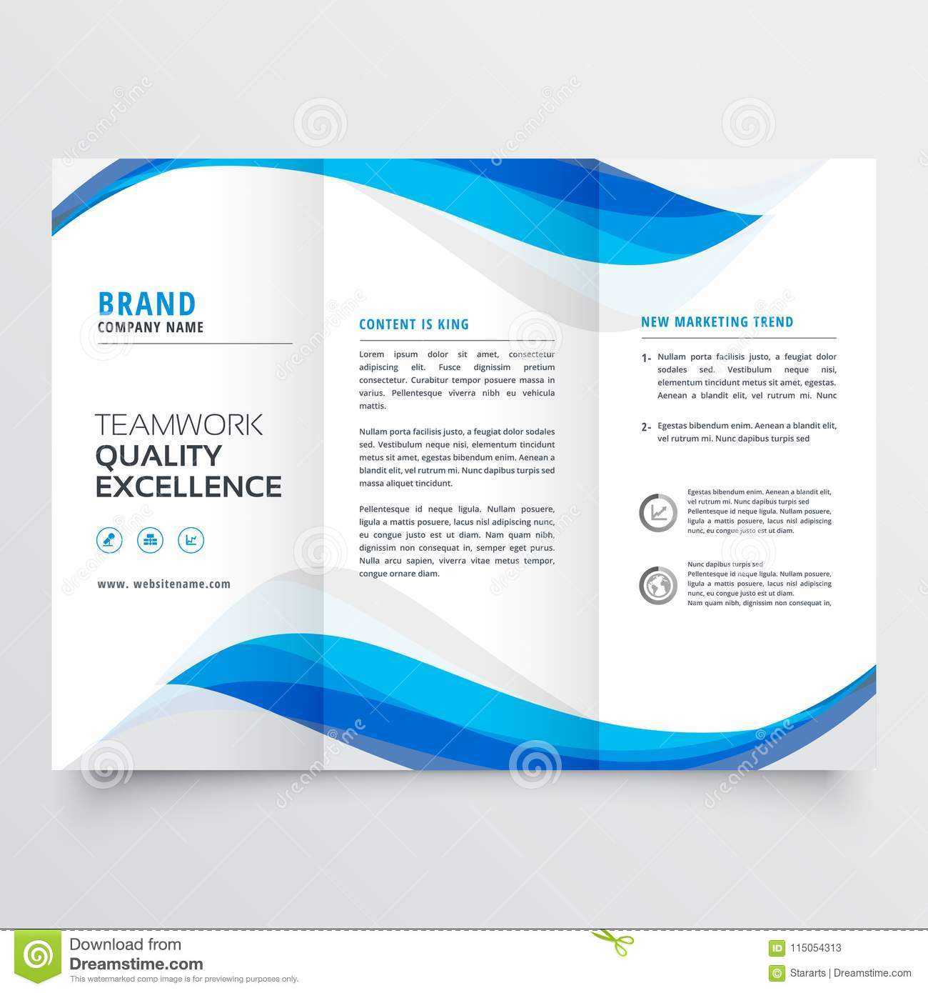 Blue Wavy Business Trifold Brochure Template Stock Vector Within Brochure Template Illustrator Free Download