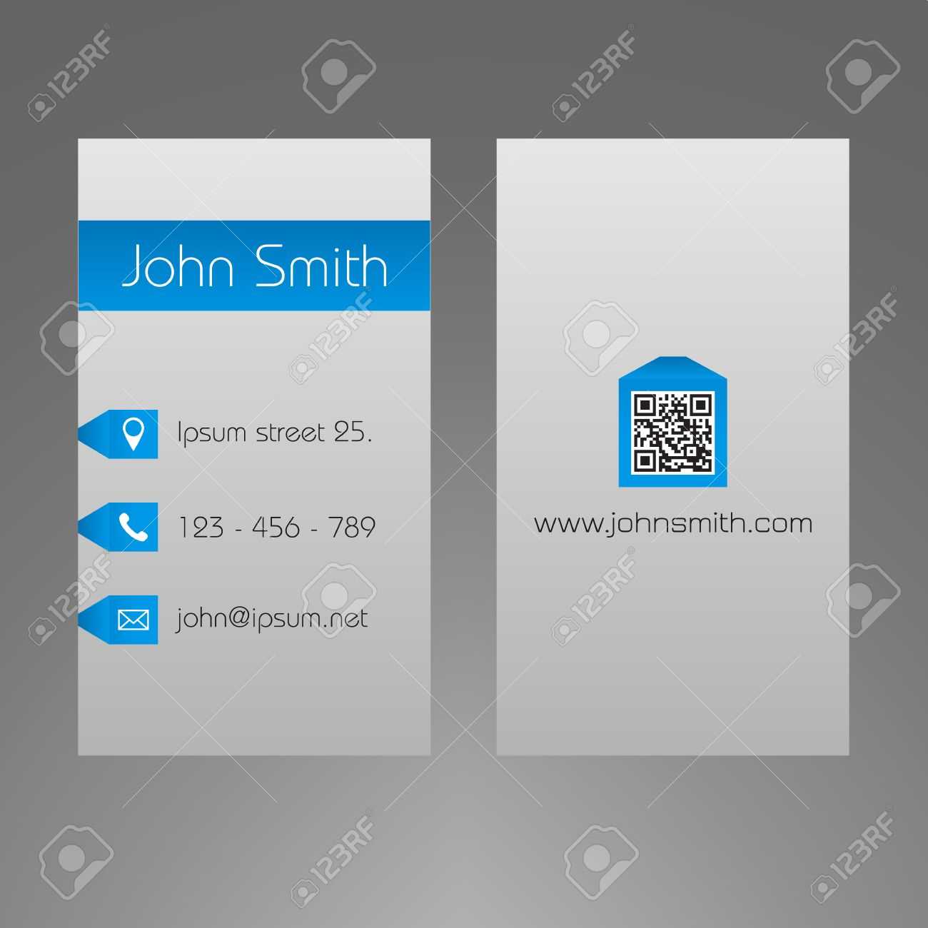 Business Card Template – Light Grey And Blue Design – Minimalistic.. Throughout Qr Code Business Card Template