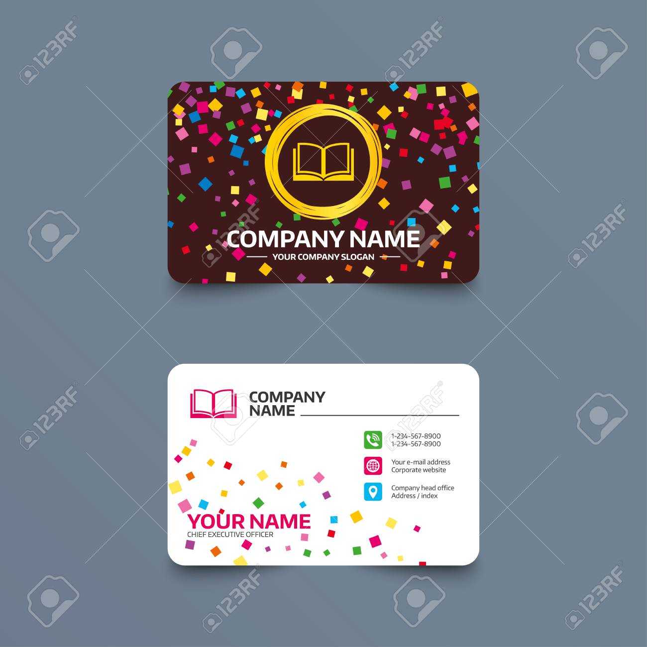 Business Card Template With Confetti Pieces. Book Sign Icon With Regard To Index Card Template Open Office