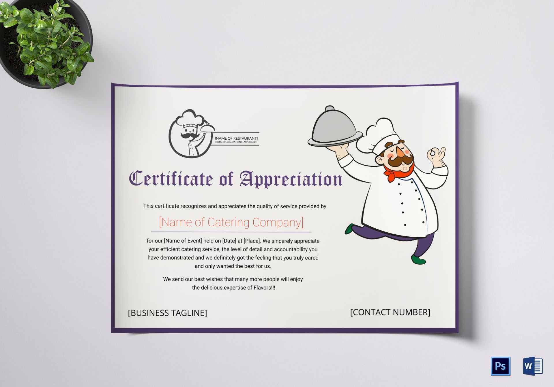 Catering Thank You Certificate Template Pertaining To Mock Certificate Template