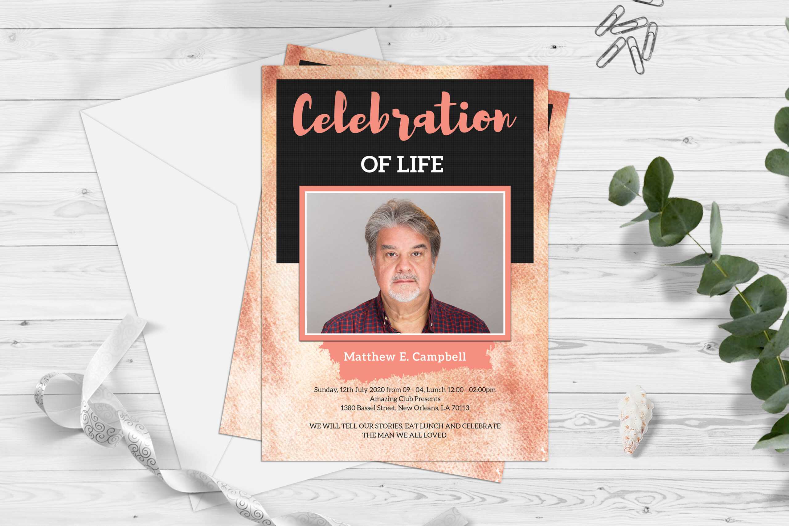 Celebration Of Life Funeral Program Invitation Card Template With Remembrance Cards Template Free