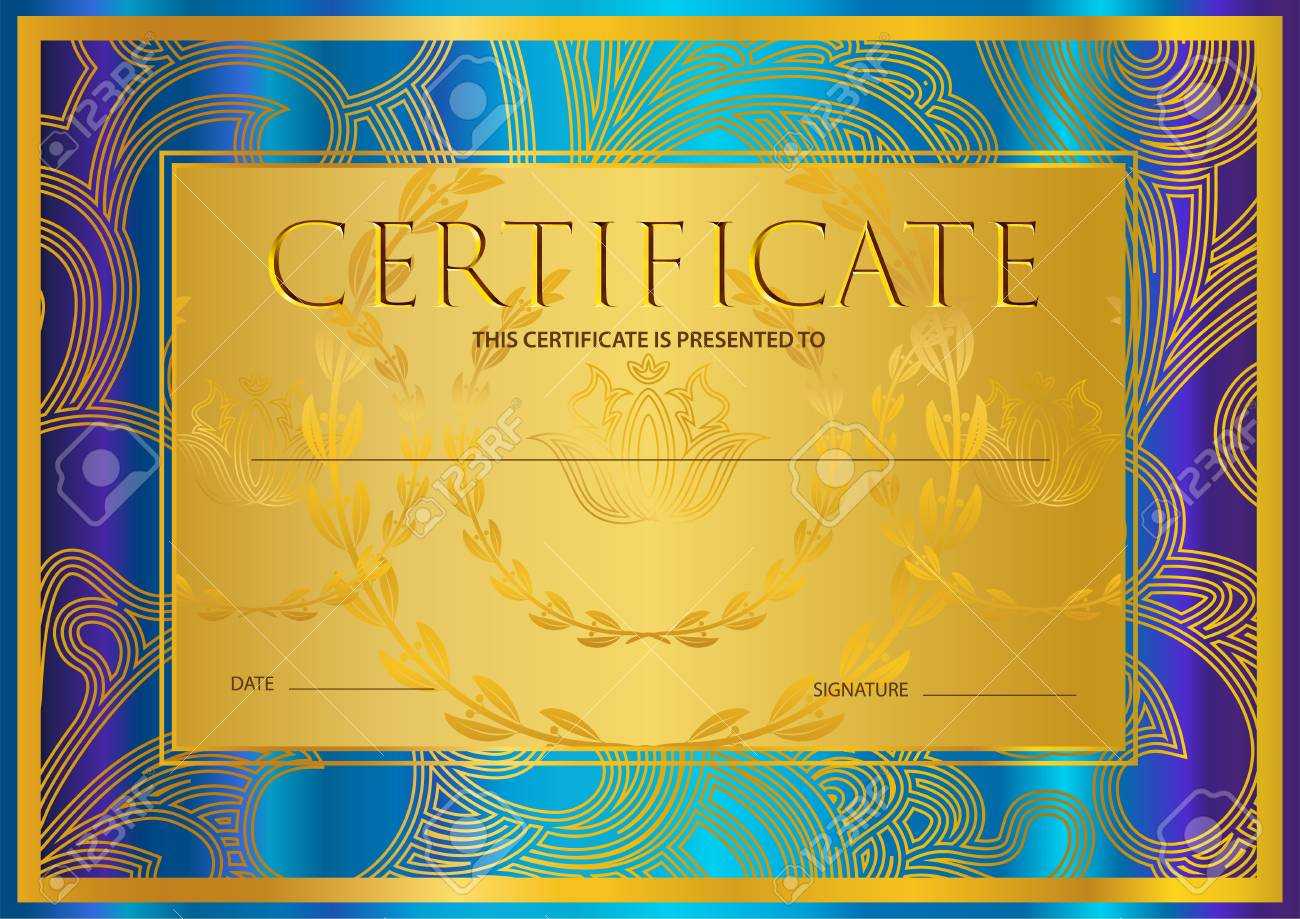 Certificate, Diploma (Golden Design Template, Colorful Background).. With Certificate Scroll Template