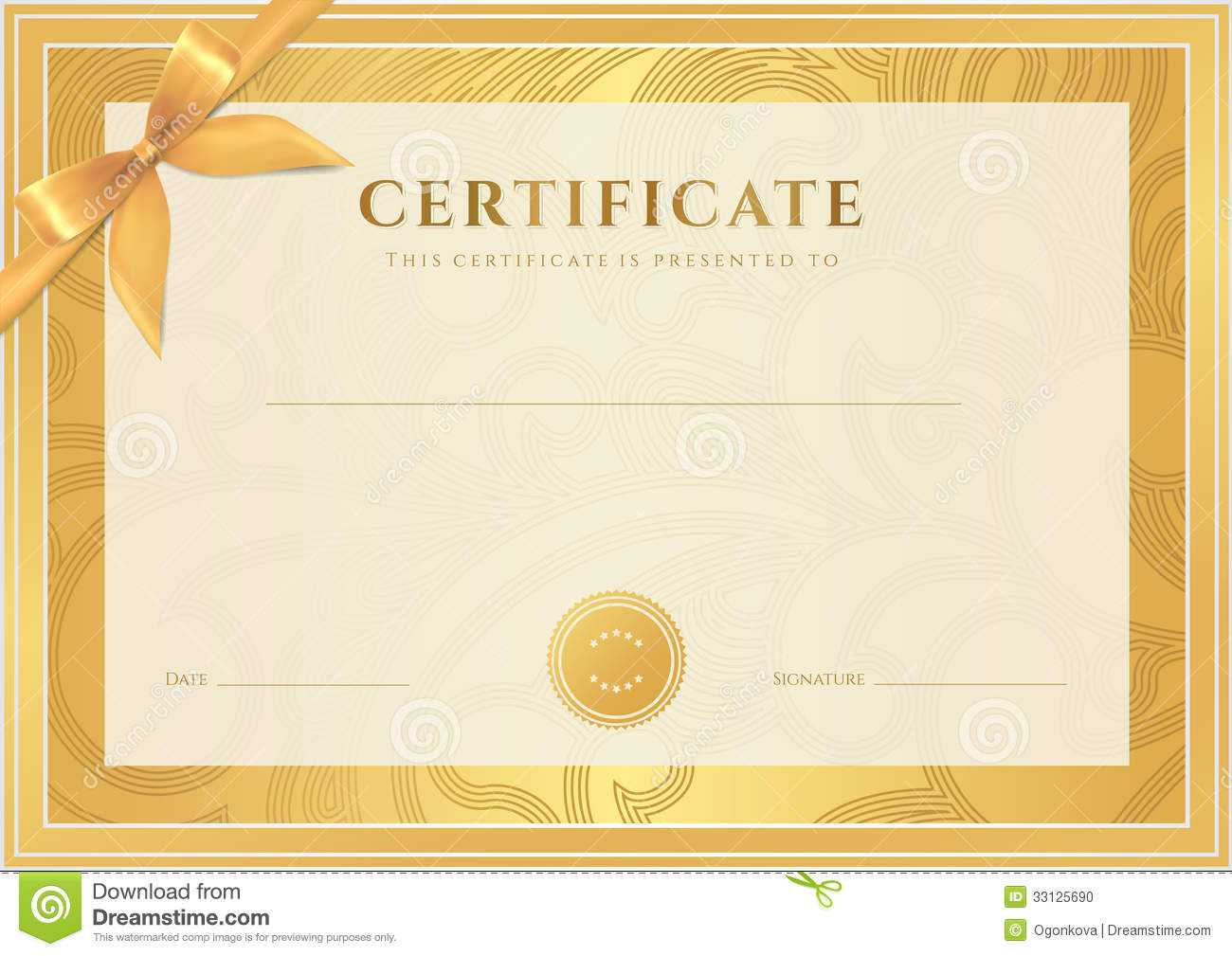 Certificate, Diploma Template. Gold Award Pattern Stock With Scroll Certificate Templates
