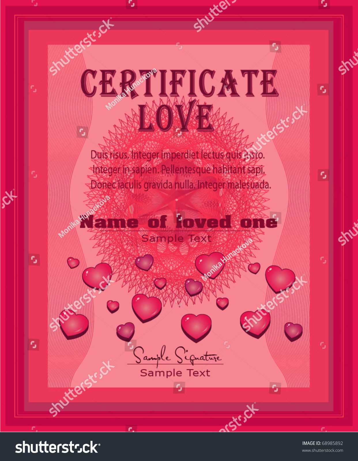 Certificate Love Vector Template Stock Vector (Royalty Free For Love Certificate Templates