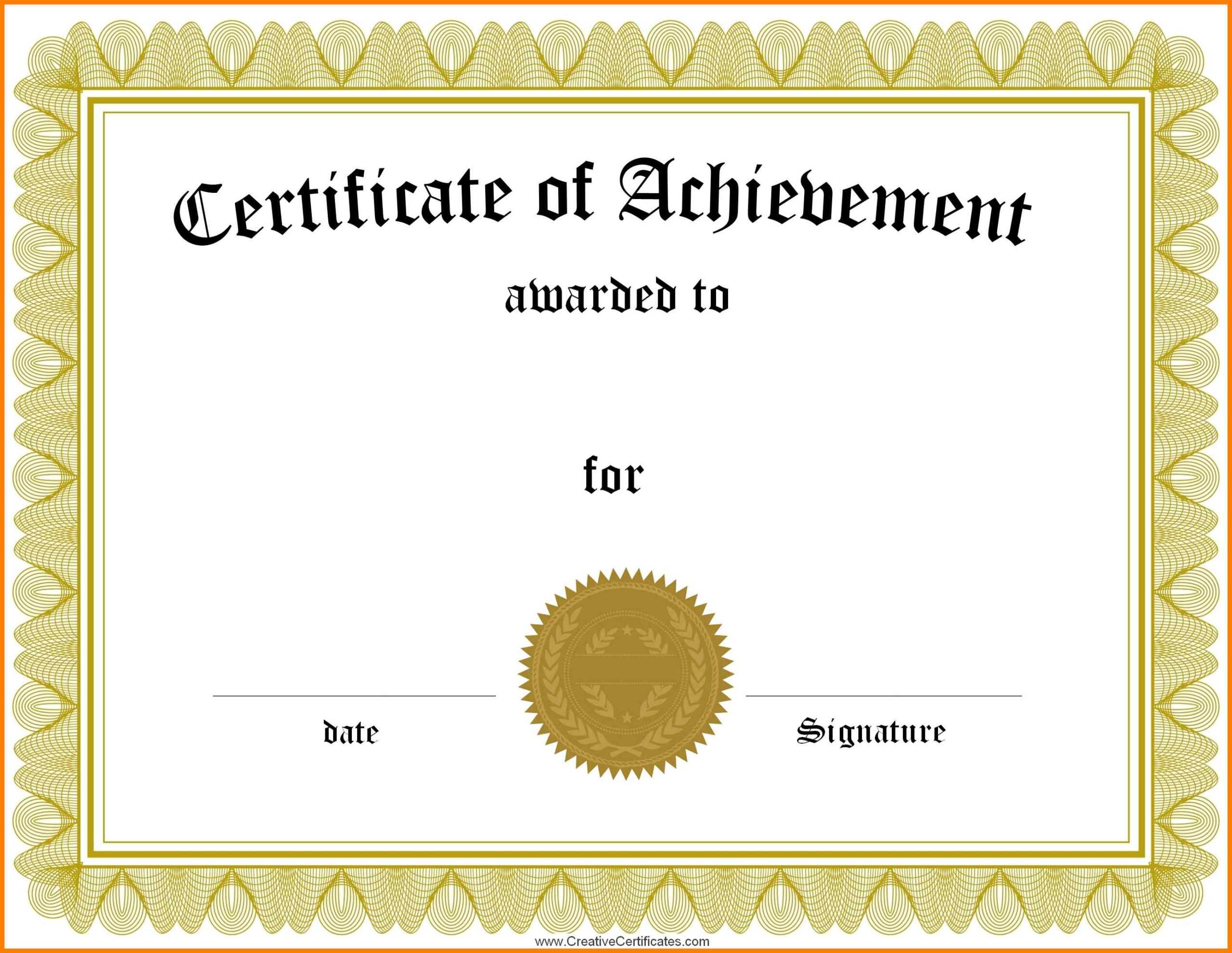 Certificate Of Accomplishment Template Throughout Word Template Certificate Of Achievement