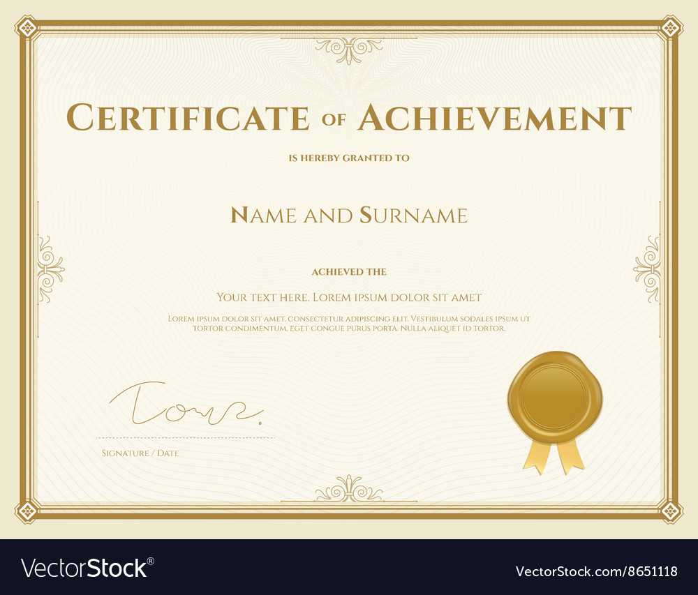 Certificate Of Achievement Template In Gold Theme Within Certificate Of Accomplishment Template Free