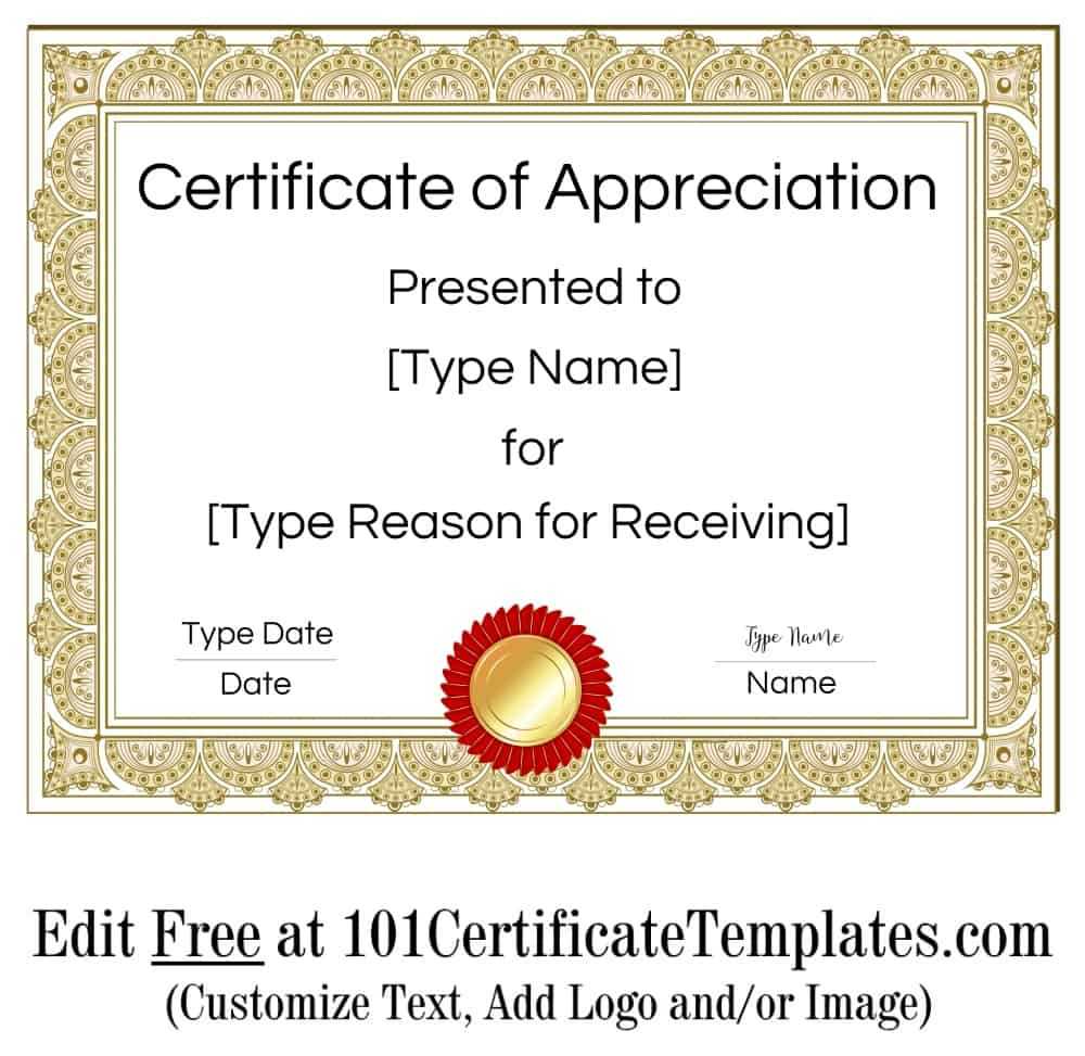 Certificate Of Appreciation Intended For Certificates Of Appreciation Template
