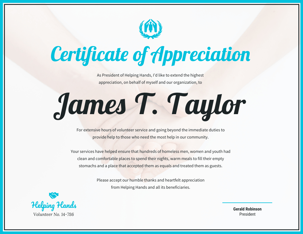 Certificate Of Appreciation Intended For Volunteer Award Certificate Template