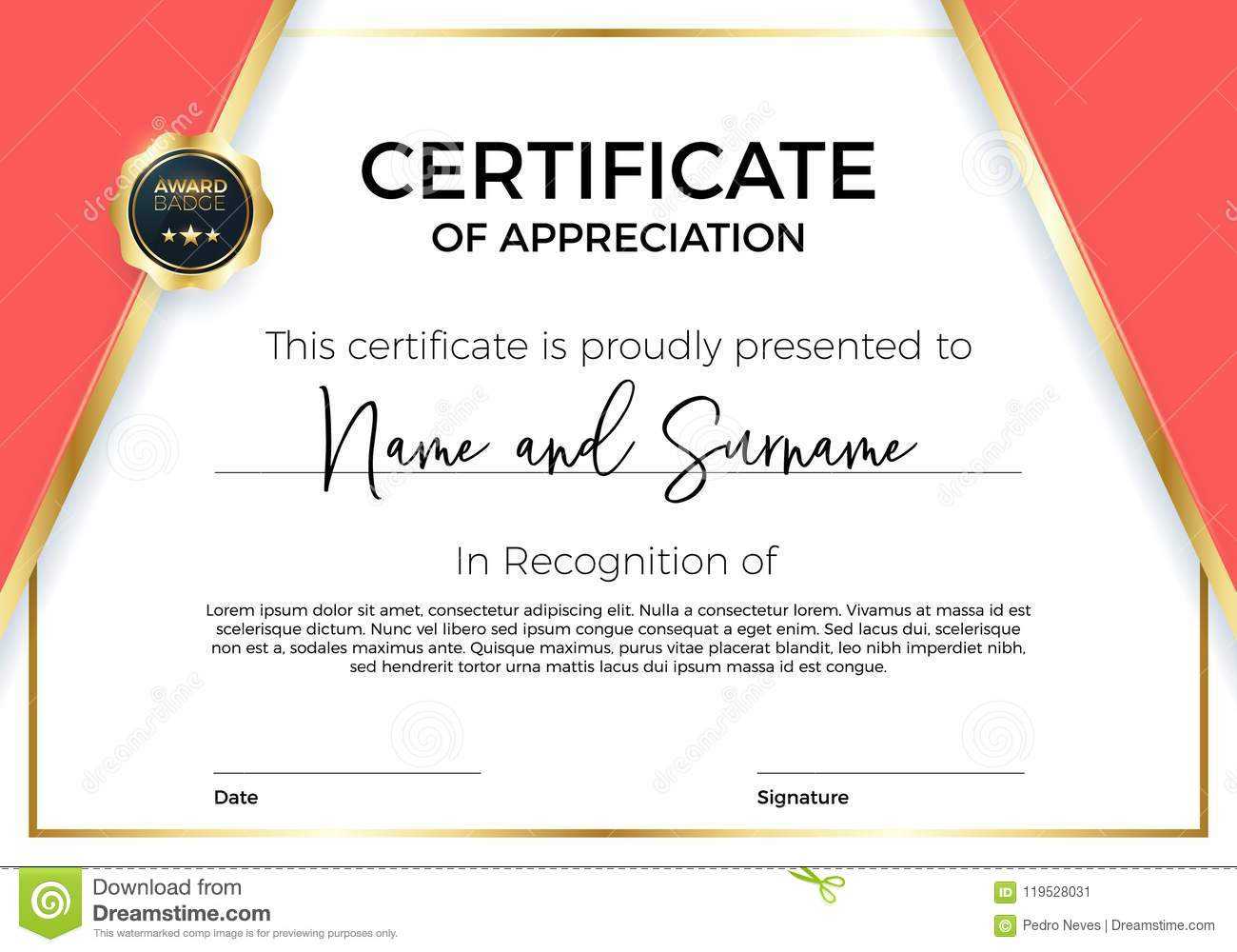 Certificate Of Appreciation Or Achievement With Award Badge Intended For Sample Award Certificates Templates