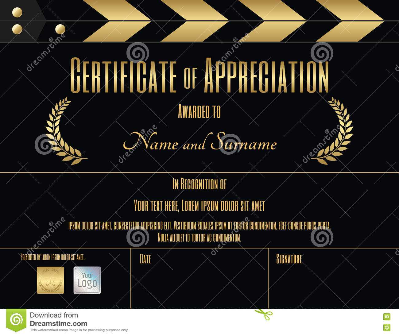 Certificate Of Appreciation Template In Movie Film Theme With Regard To Sample Award Certificates Templates