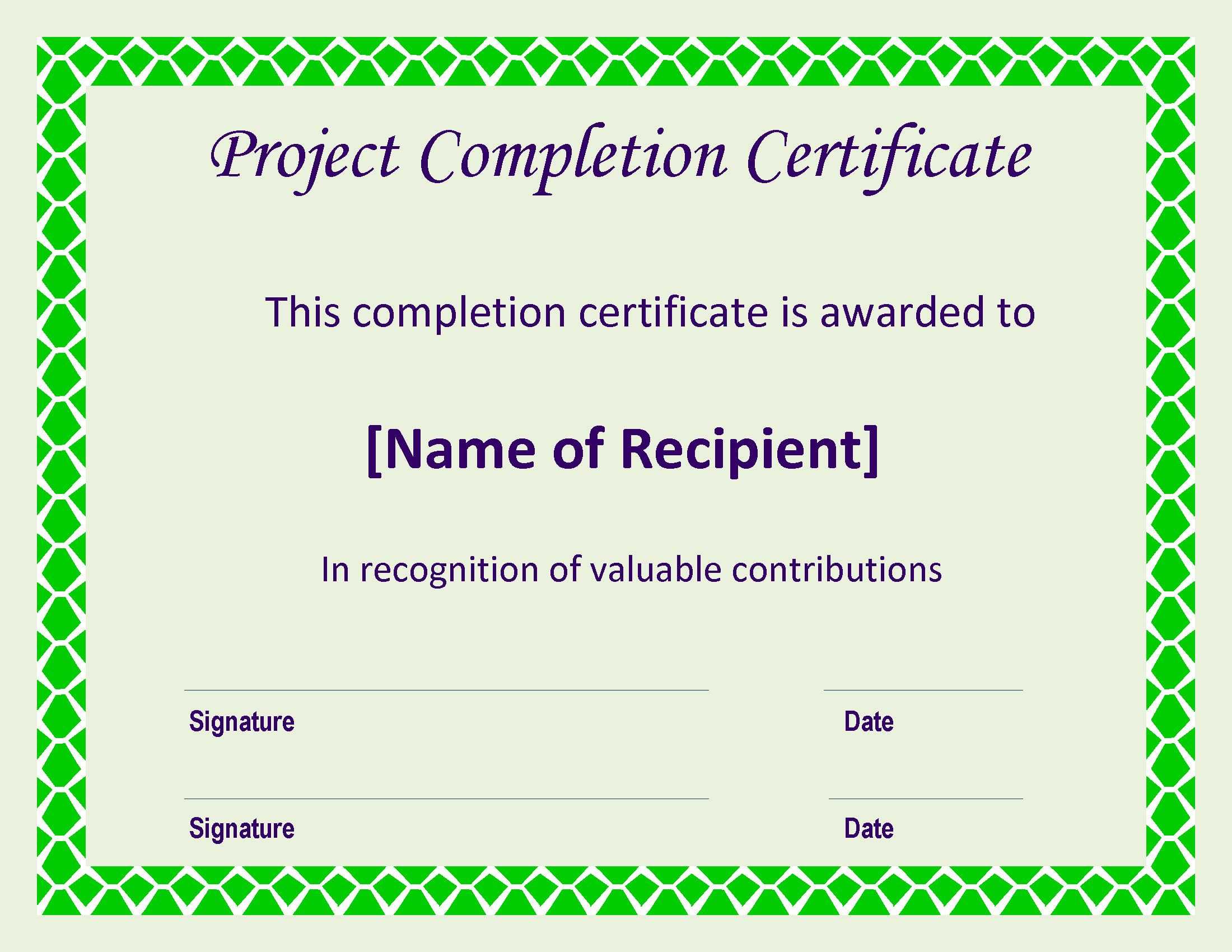 Certificate Of Completion Project | Templates At With Regard To Certificate Of Completion Construction Templates
