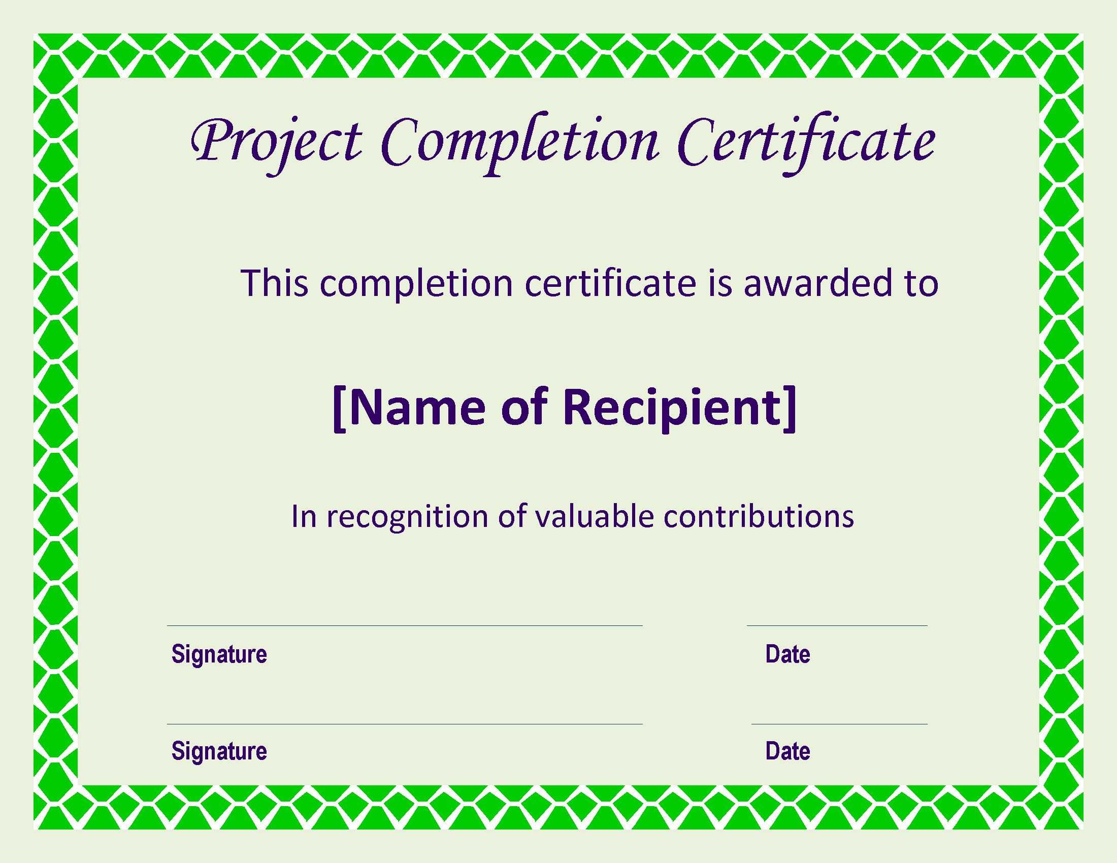 Certificate Of Completion Project | Templates At Within Construction Certificate Of Completion Template