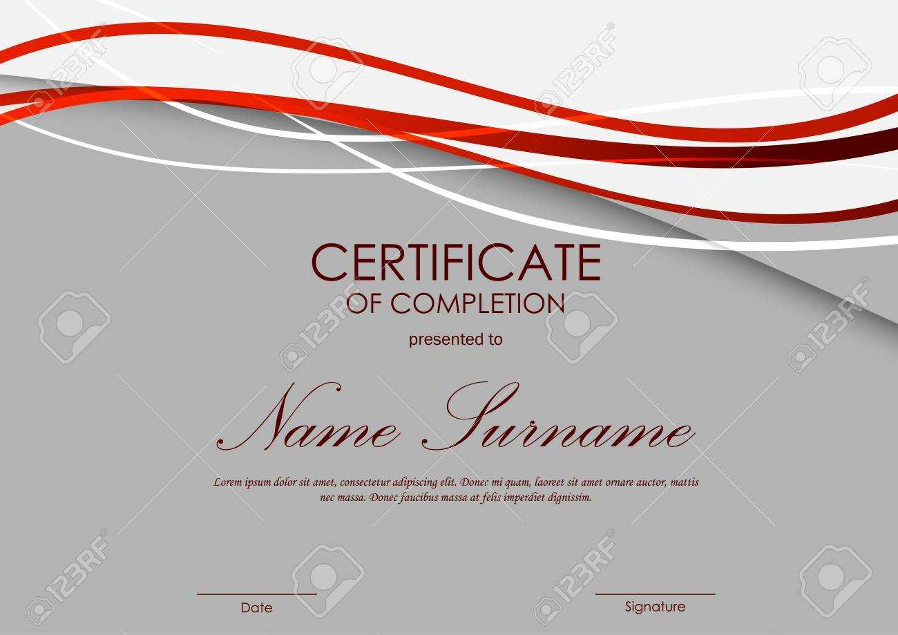 Certificate Of Completion Template With Red And White Bent Wavy.. Pertaining To Gymnastics Certificate Template