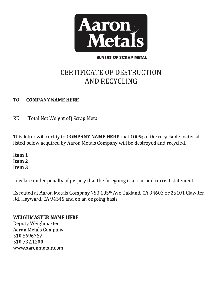 Certificate Of Destruction Template – Fill Online, Printable Regarding Certificate Of Disposal Template