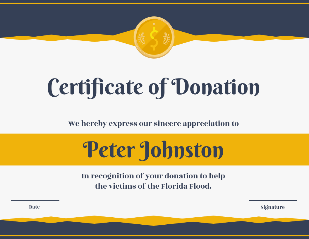 Certificate Of Donation Template With Regard To Donation Certificate Template