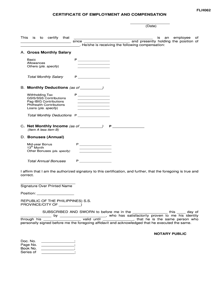 Certificate Of Employment With Compensation – Fill Online Intended For Certificate Of Employment Template