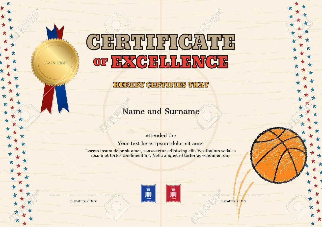 Certificate Of Excellence Template In Sport Theme For Basketball.. In Basketball Camp Certificate Template