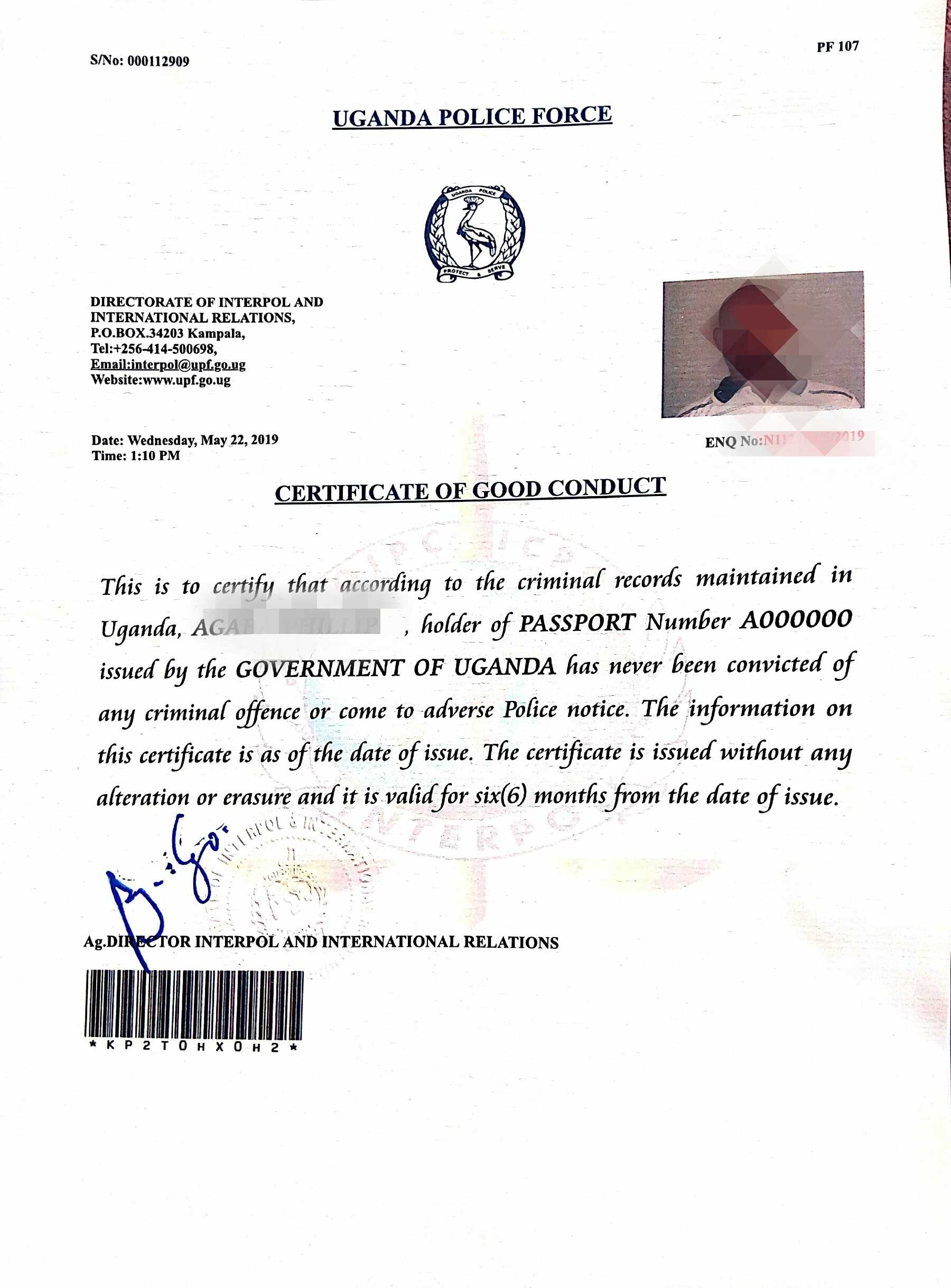 Certificate Of Good Conduct Fees Adjusted – Uganda Police Force Regarding Good Conduct Certificate Template