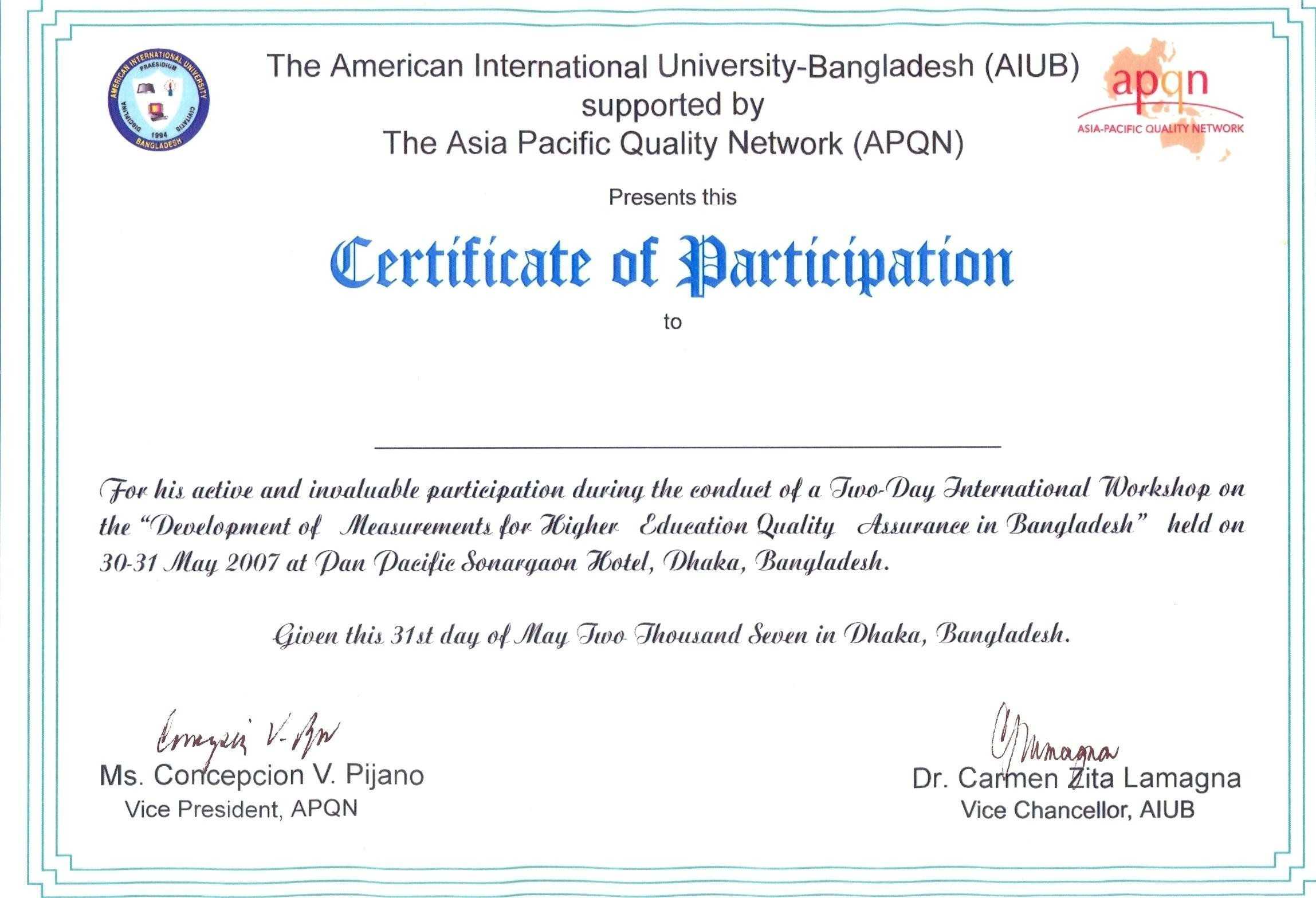 Certificate Of Participation Wording - Milas With Certificate Of Participation In Workshop Template