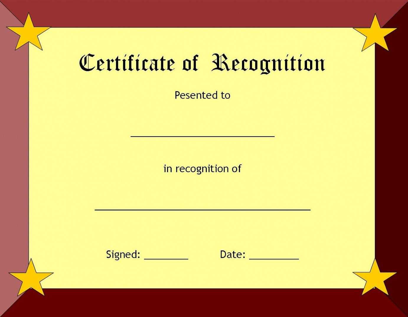 Certificate Of Recognition Template – Certificate Templates Pertaining To Recognition Of Service Certificate Template
