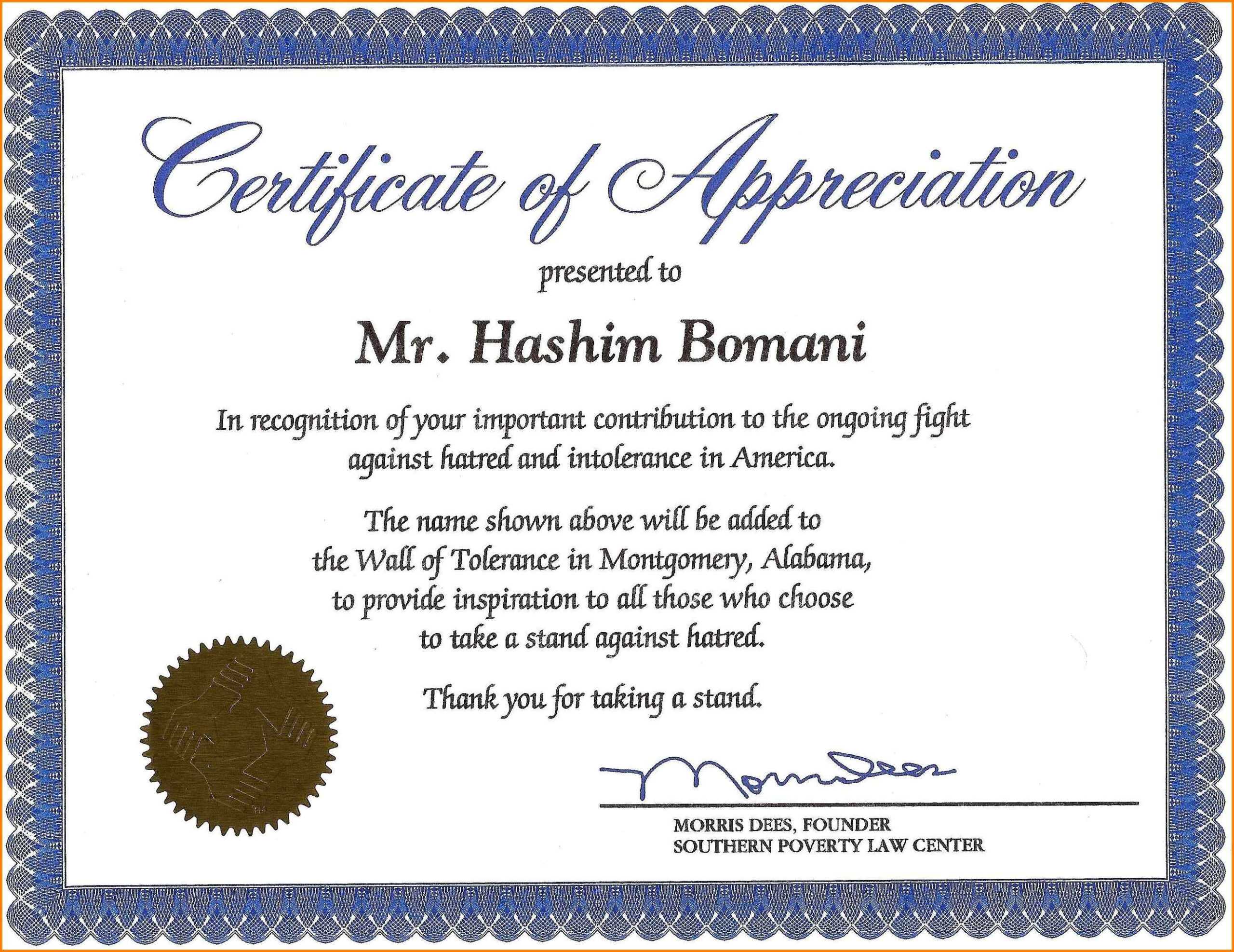 Certificate Of Recognition Wording Copy Certificate In Anniversary Certificate Template Free