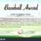 Certificate Template Baseball Award Illustration Stock With Regard To Free Softball Certificate Templates