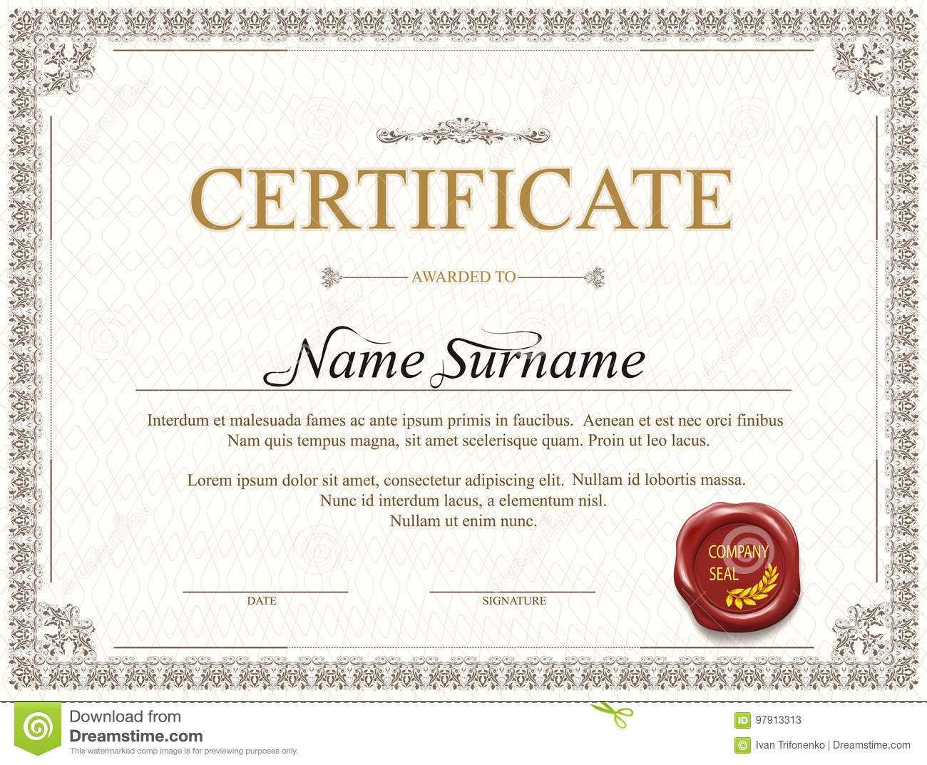 Certificate Template Design Stock Vector – Illustration Of Within Mock Certificate Template