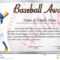 Certificate Template For Baseball Award With Baseball Player Throughout Free Softball Certificate Templates