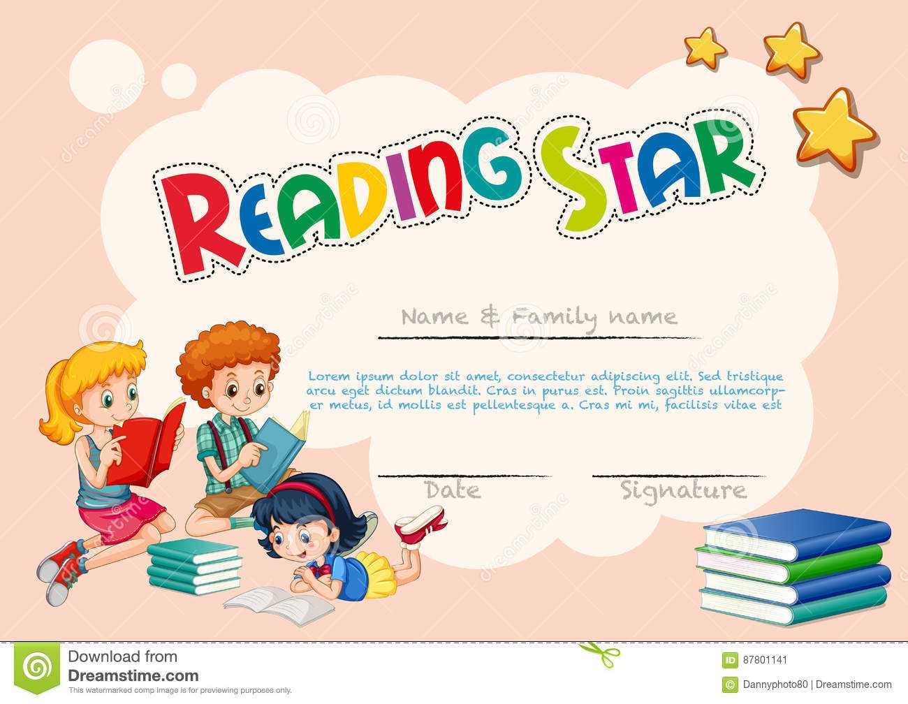 Certificate Template For Reading Star With Pink Background In Star Certificate Templates Free