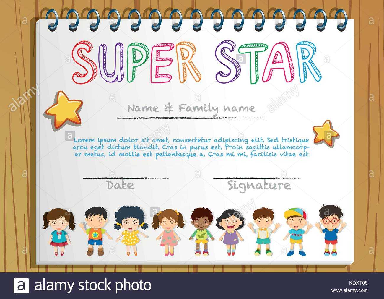 Certificate Template For Super Star Illustration Stock Regarding Star Naming Certificate Template