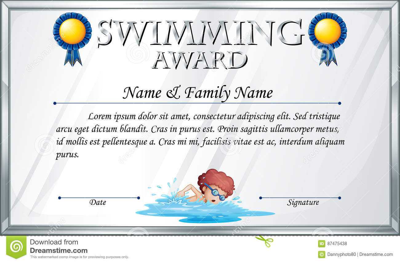 Certificate Template For Swimming Award Stock Vector Within Swimming Award Certificate Template