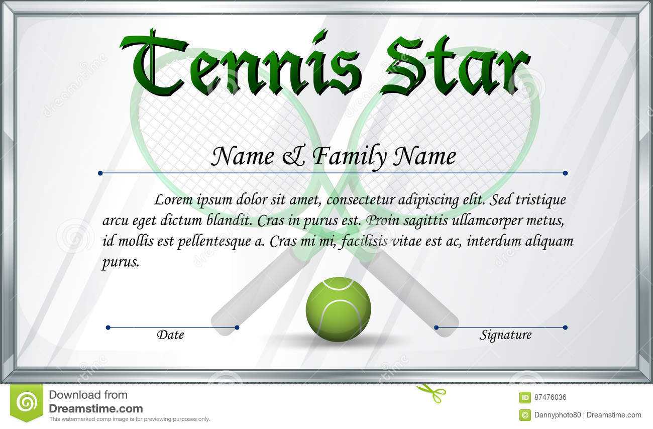 Certificate Template For Tennis Star Stock Vector Pertaining To Tennis Certificate Template Free