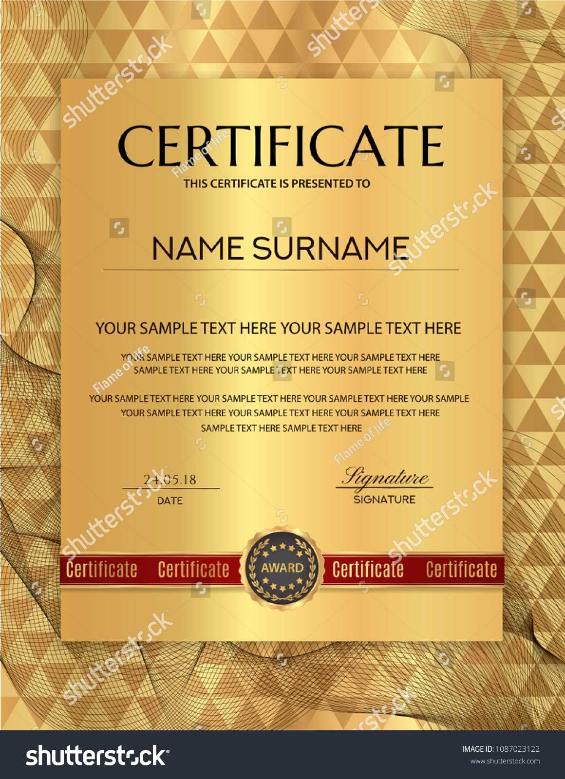 Certificate Template Gold Background Design Diploma Stock Intended For Life Saving Award Certificate Template