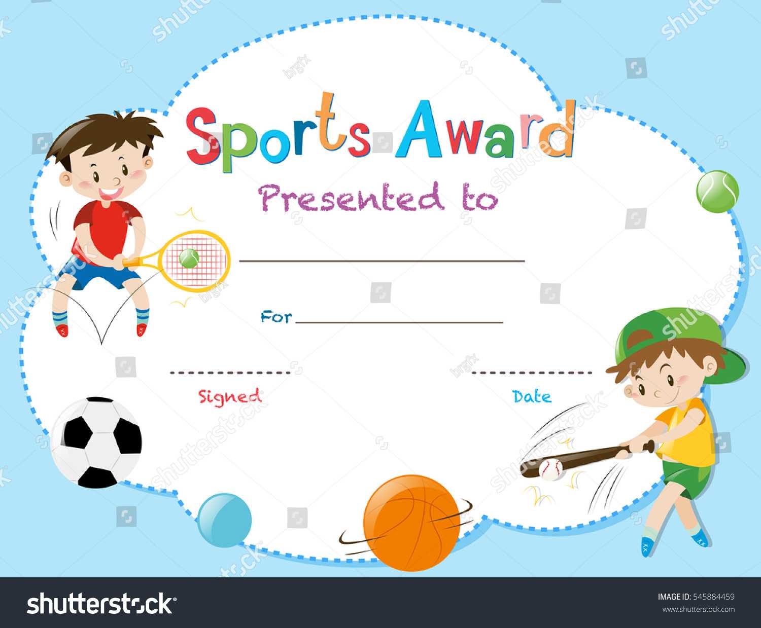 Certificate Template Two Boys Playing Sports Stock Vector Intended For Athletic Certificate Template