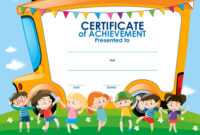 Certificate Template With Children And School Bus for School Certificate Templates Free