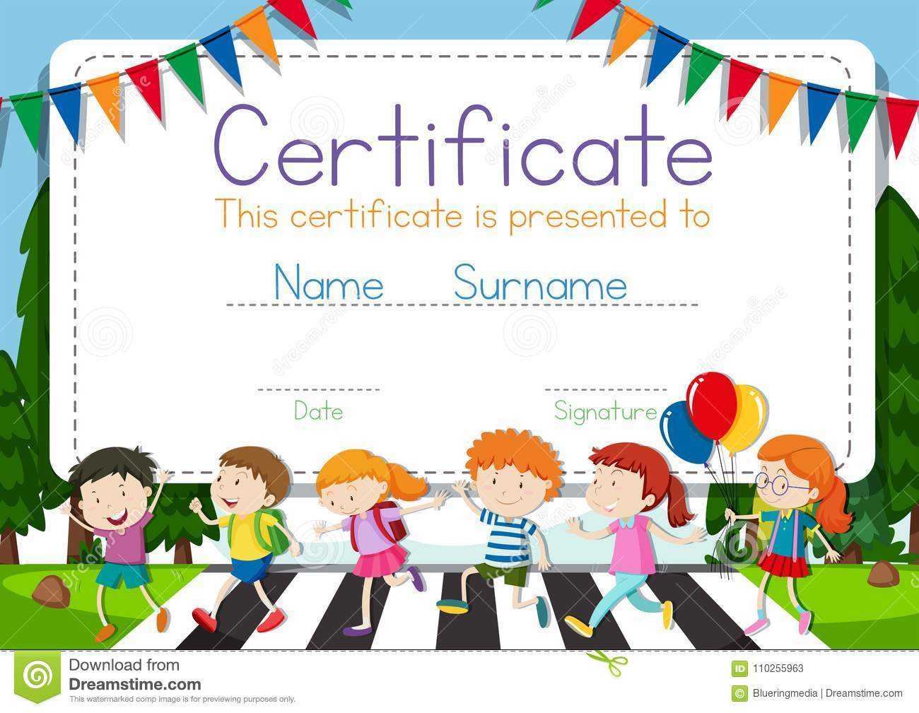 Certificate Template With Children Crossing Road Background For Crossing The Line Certificate Template