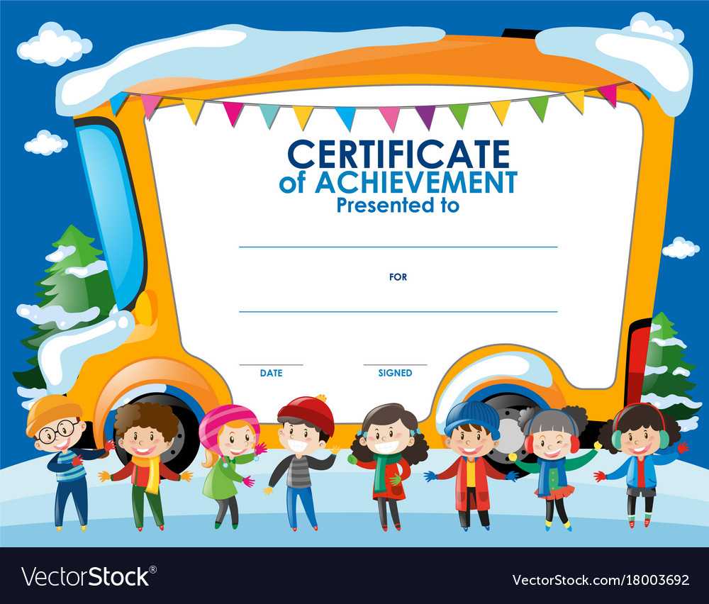 Certificate Template With Children In Winter With Certificate Of Achievement Template For Kids