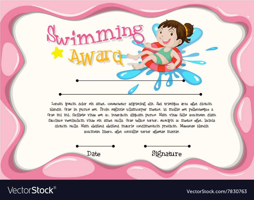 Certificate Template With Girl Swimming With Regard To Free Swimming Certificate Templates