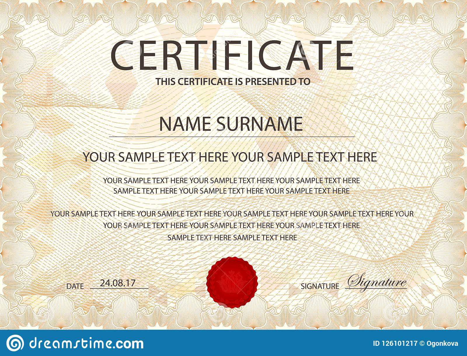 Certificate Template With Guilloche Pattern, Frame Border Within First Place Certificate Template