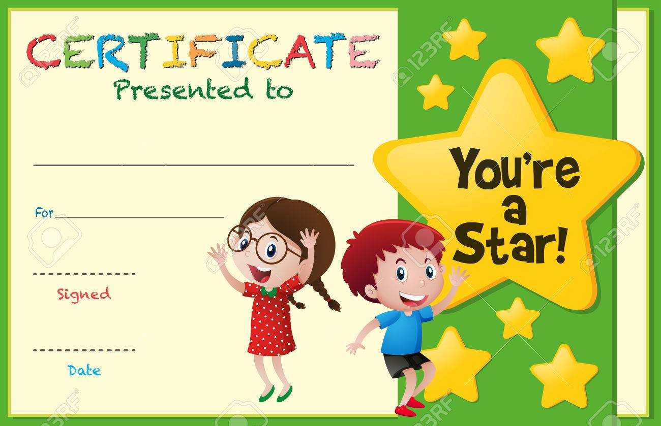 Certificate Template With Kids And Stars Illustration With Regard To Free Kids Certificate Templates