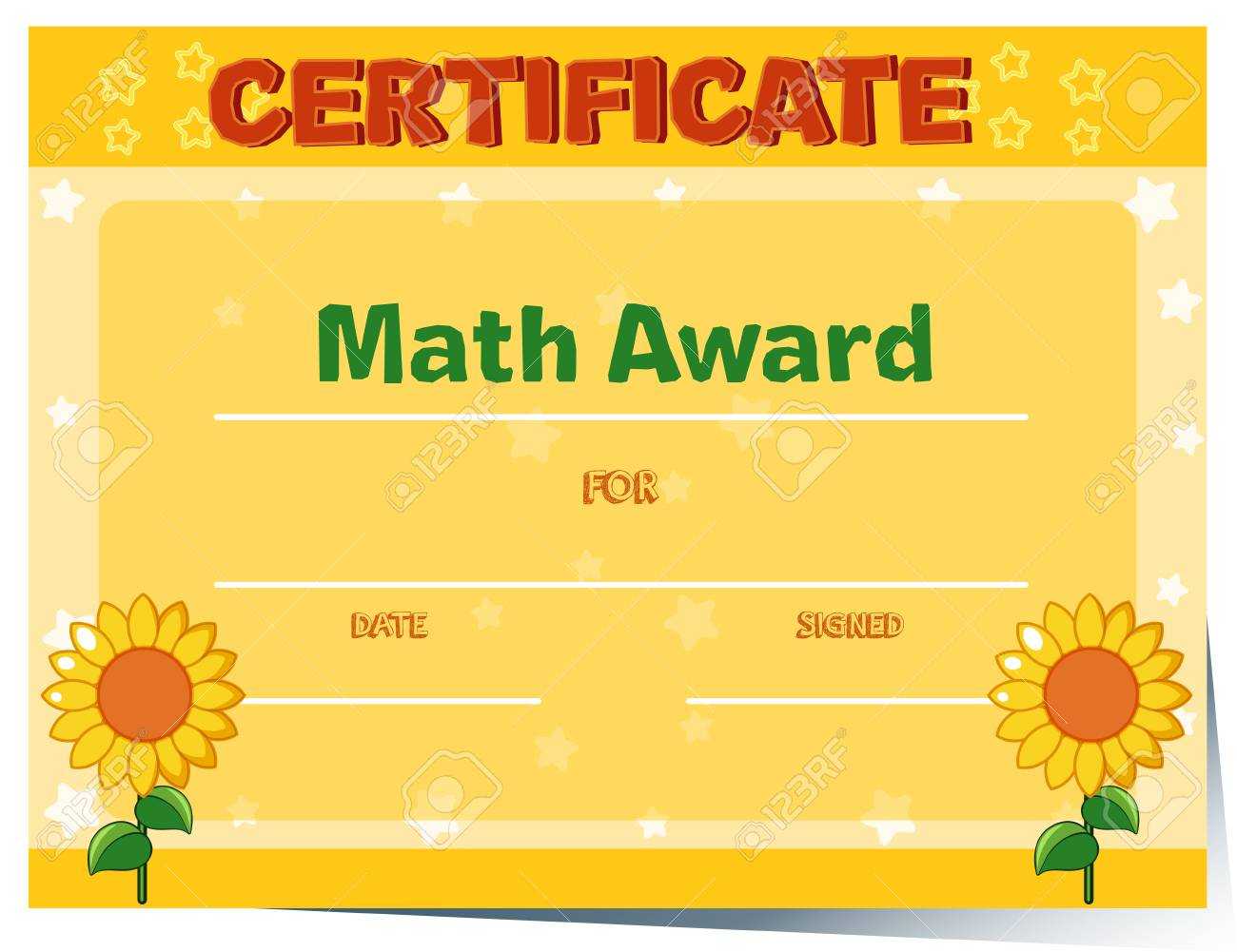 Certificate Template With Sunflowers In Background Illustration Inside Math Certificate Template